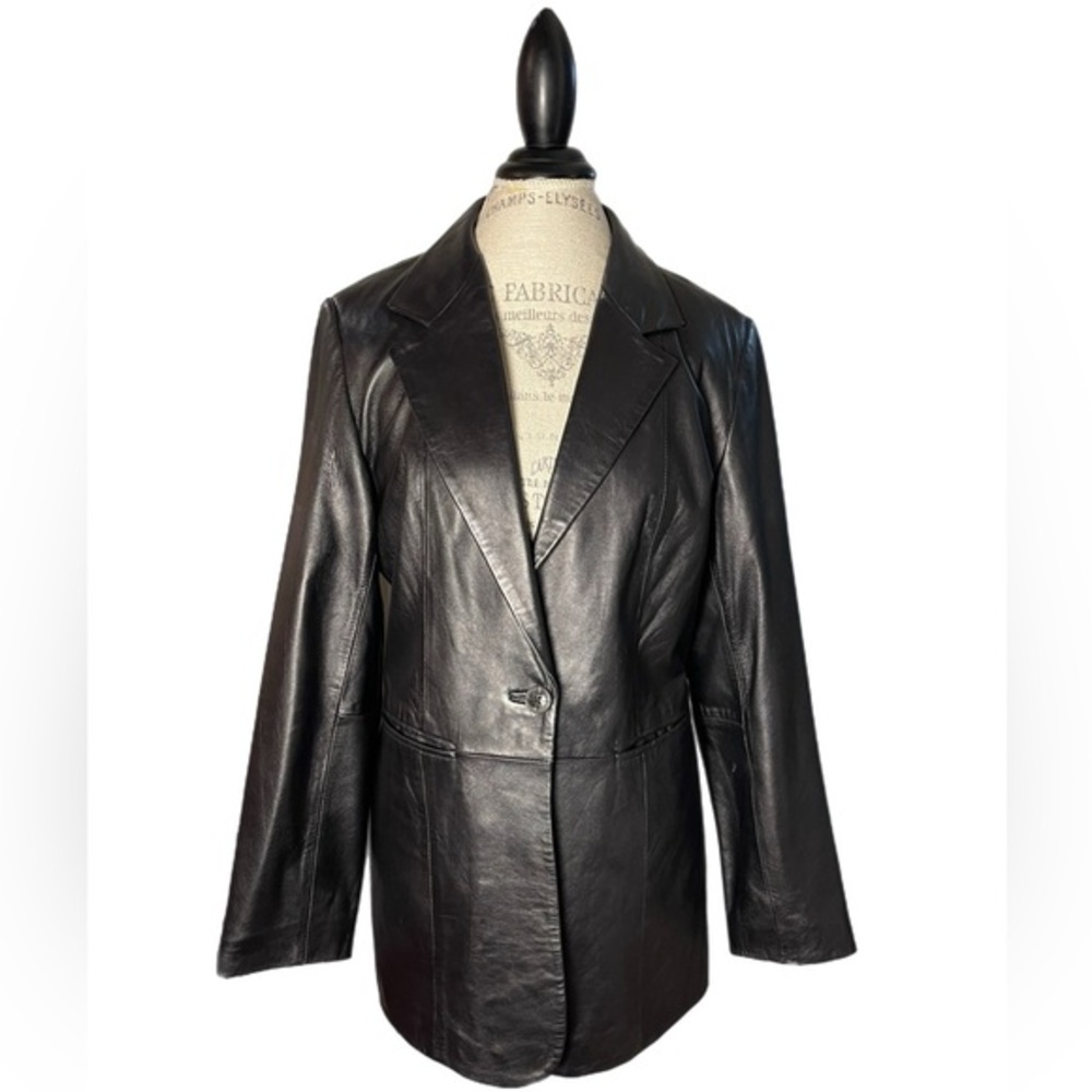 Denim & Co Women’s Black Leather Blazer Jacket Size Medium